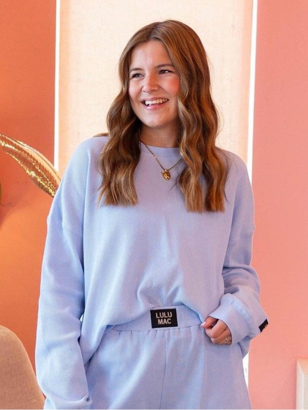 Lulu Mac Light Blue Waffle Knit Long Sleeve Shirt